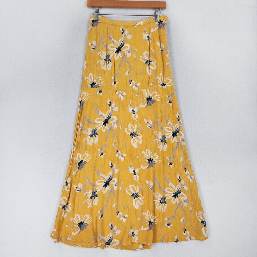 Oneill Skirt Womens Small Yellow Floral Maxi Double Slit Beach Swim Cover Casual
